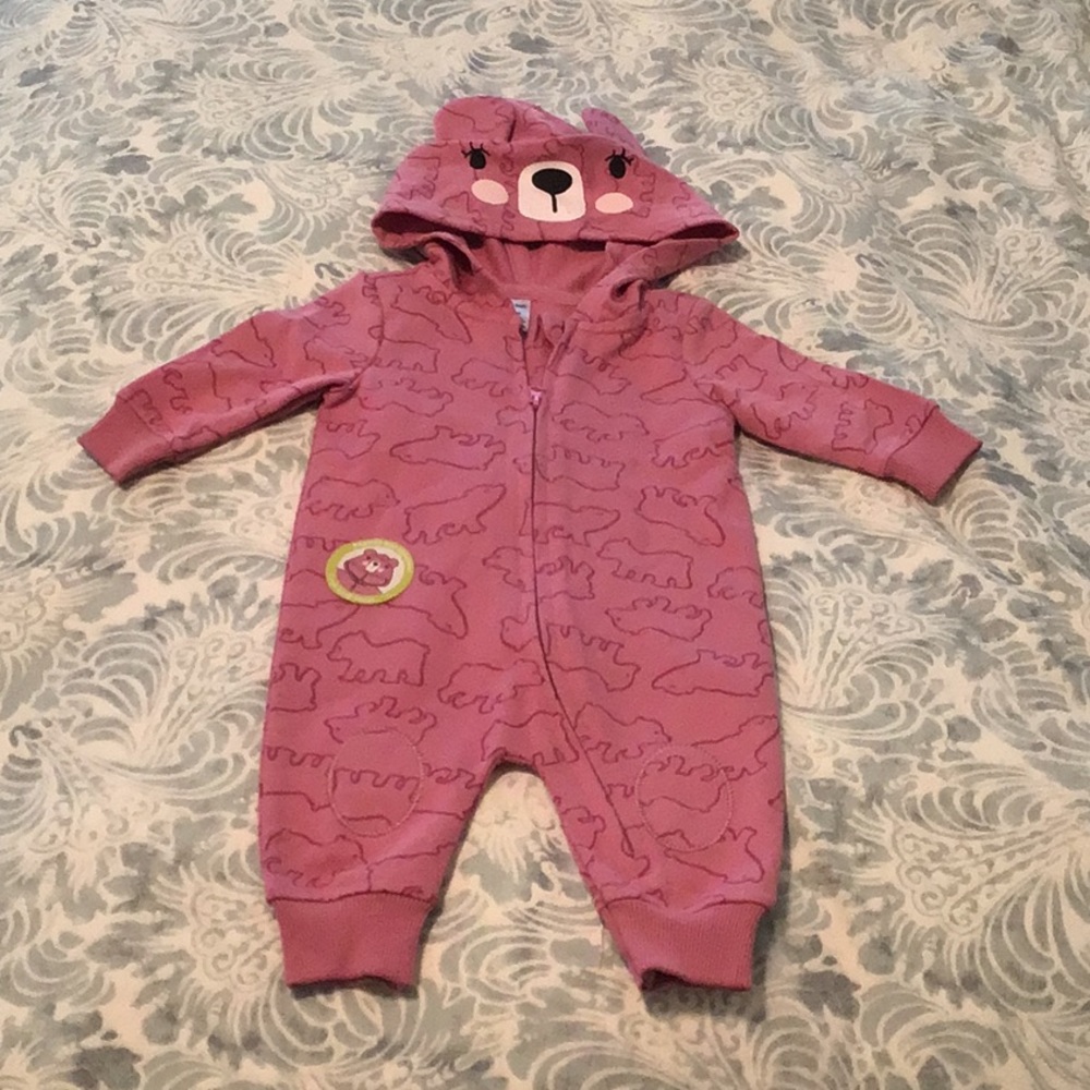 Pink bear hoodie baby outfit size 3 months NWT